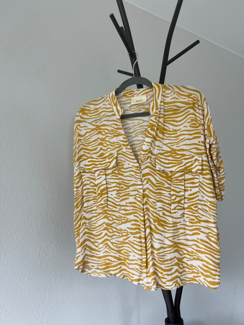 Anthropologie Mustard Yellow and White Zebra Print Blouse